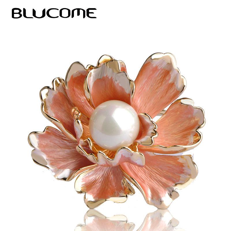 Blucome Enamel Imitation s Flower Scarf Buckle For Women Gold-color One Piece Three Loop Scarves Clip No Pin Brooch Bijoux