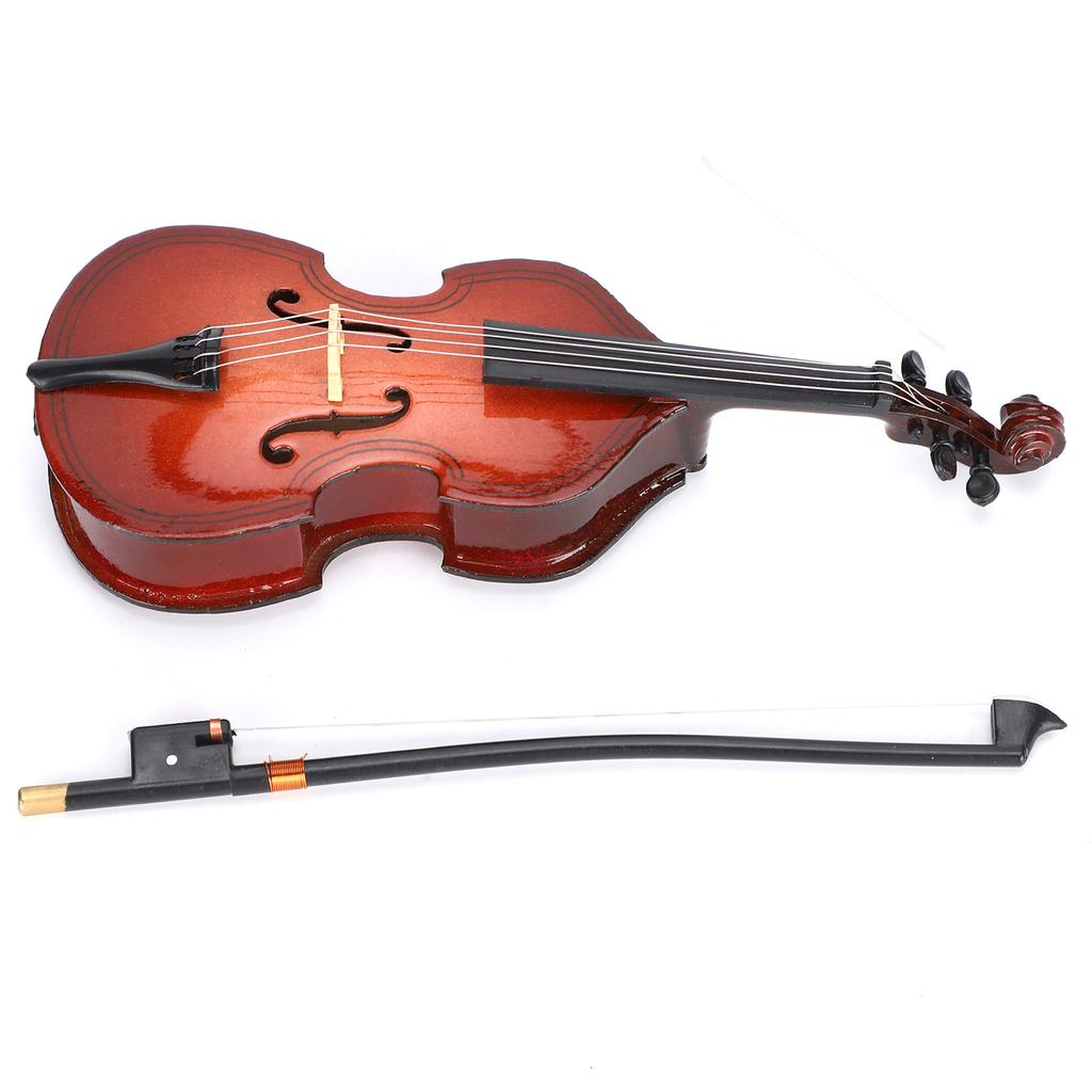 Mininature Musical Instrument Wooden Bass Guitar Model Dollhouse Decoration with Case and Bow