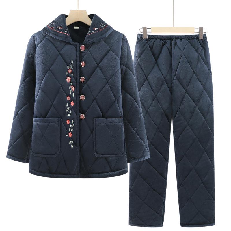 Damen Baumwoll Tang-Anzug Pyjama-Set für den Winter - Verdickter Samt, Warme Homewear für mittlere und ältere Menschen