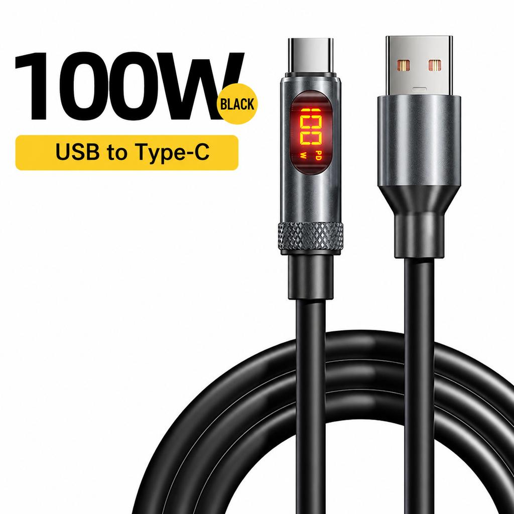 LED Display USB C Fast Charging Cable 100W 240W, USB A To Type C and USB C To USB C Data Sync Cord for Phones Laptops Tablets