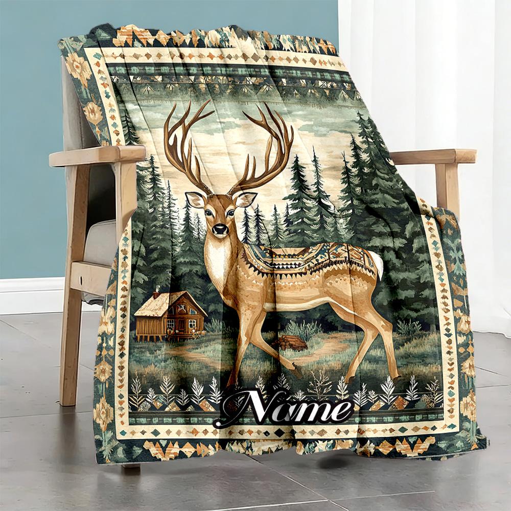 Elk Lover Customize Your Name Blanket Cozy Customizable Blanket Warmthful Decor Great for Sofa Seaside Living Room Office Chair Ideal for All Seasons
