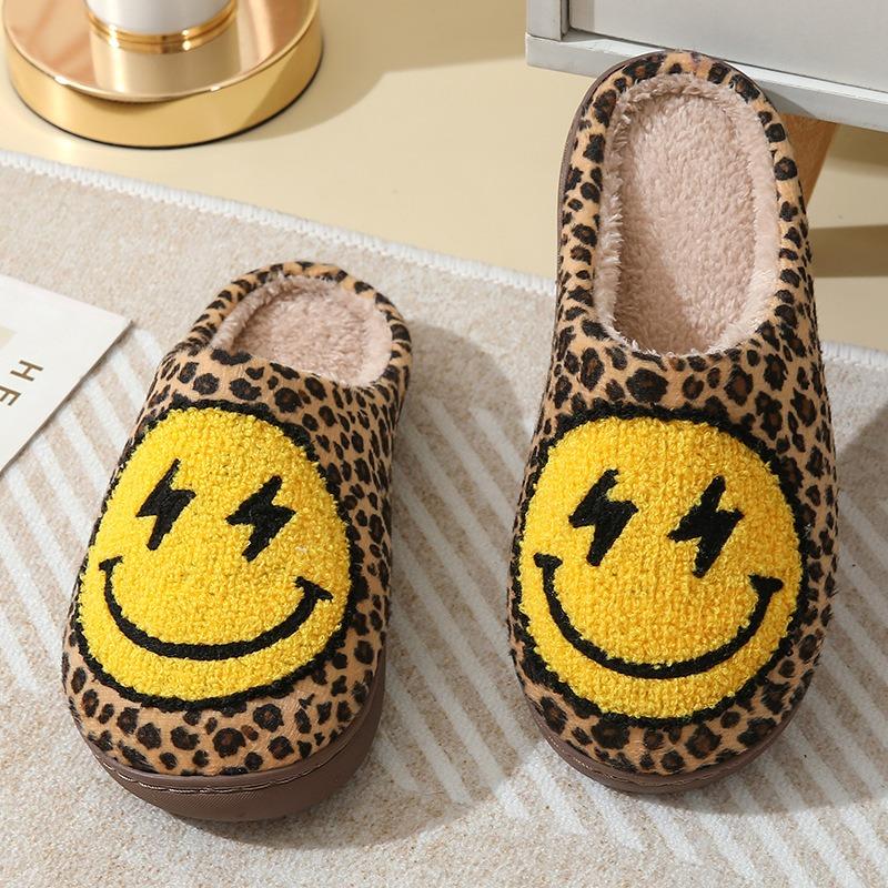 Winter Lightning Smiley Cotton Slippers Women's Indoor Home Non-slip Home Autumn and Winter Warm Slippers