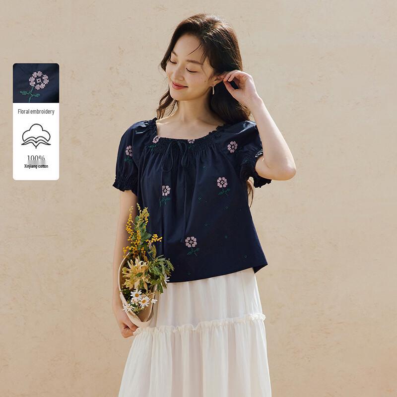 Хлопковая рубашка INMAN с вышивкой и квадратным воротником L