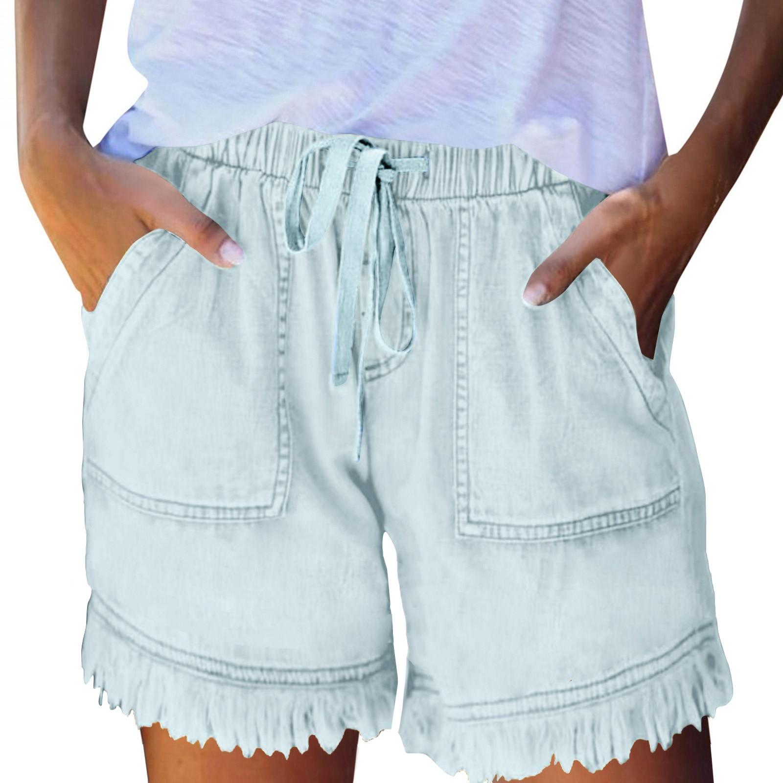 

Женские джинсы с карманами, джинсовые брюки, женские повседневные шорты с кисточками и повязкой на низу XS