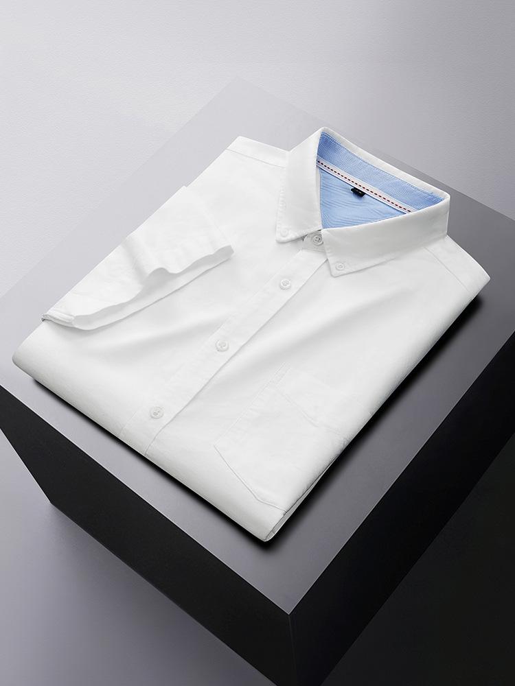 Plus Size Men's Solid Color Oxford Short-Sleeve Shirt - Summer Business Casual.