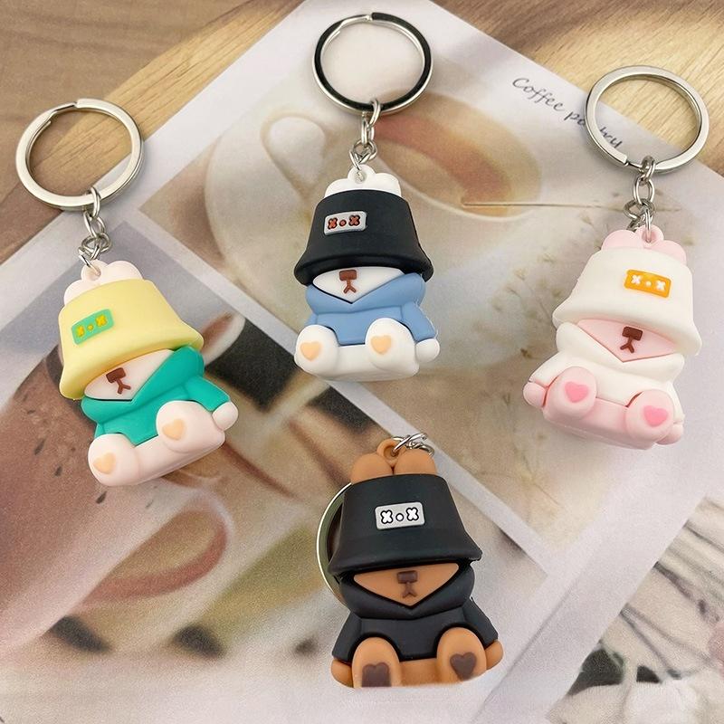 Cute Sleeping Fisherman Bear PVC Keychain, Doll Pendant for Bag & Car Keys, Lovely Gift Key Ring