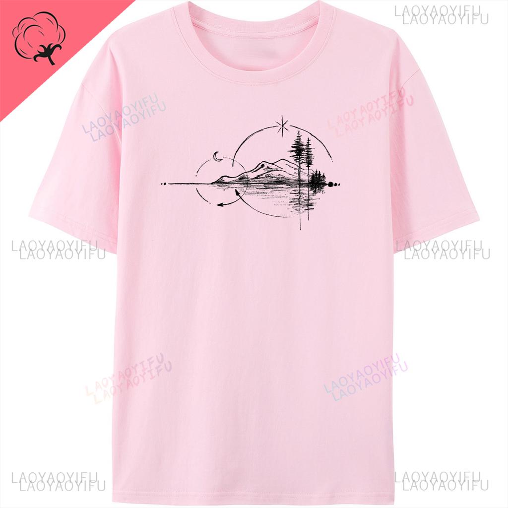 Mens Geometric Mountain ShortSleeve Printed Casual TShirt Cotton Funny Graphic Outdoor Nature T Shirts for Summer Streetwear