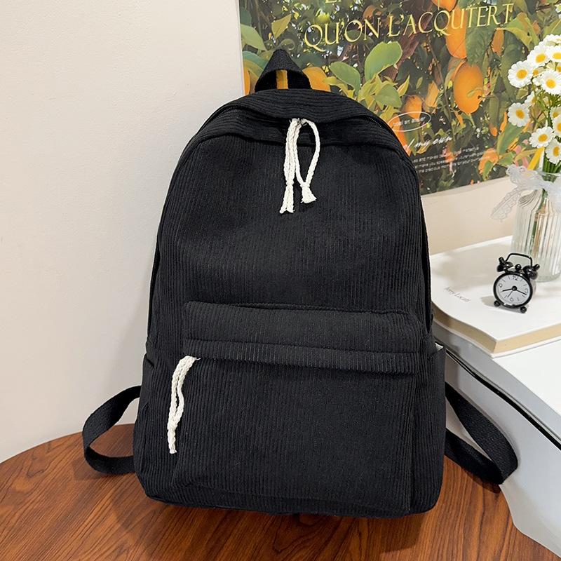 Schoolbag Female Harajuku High School Student Personality Striped Velvet College Wind Backpack Female Backpack Corduroy Backpack