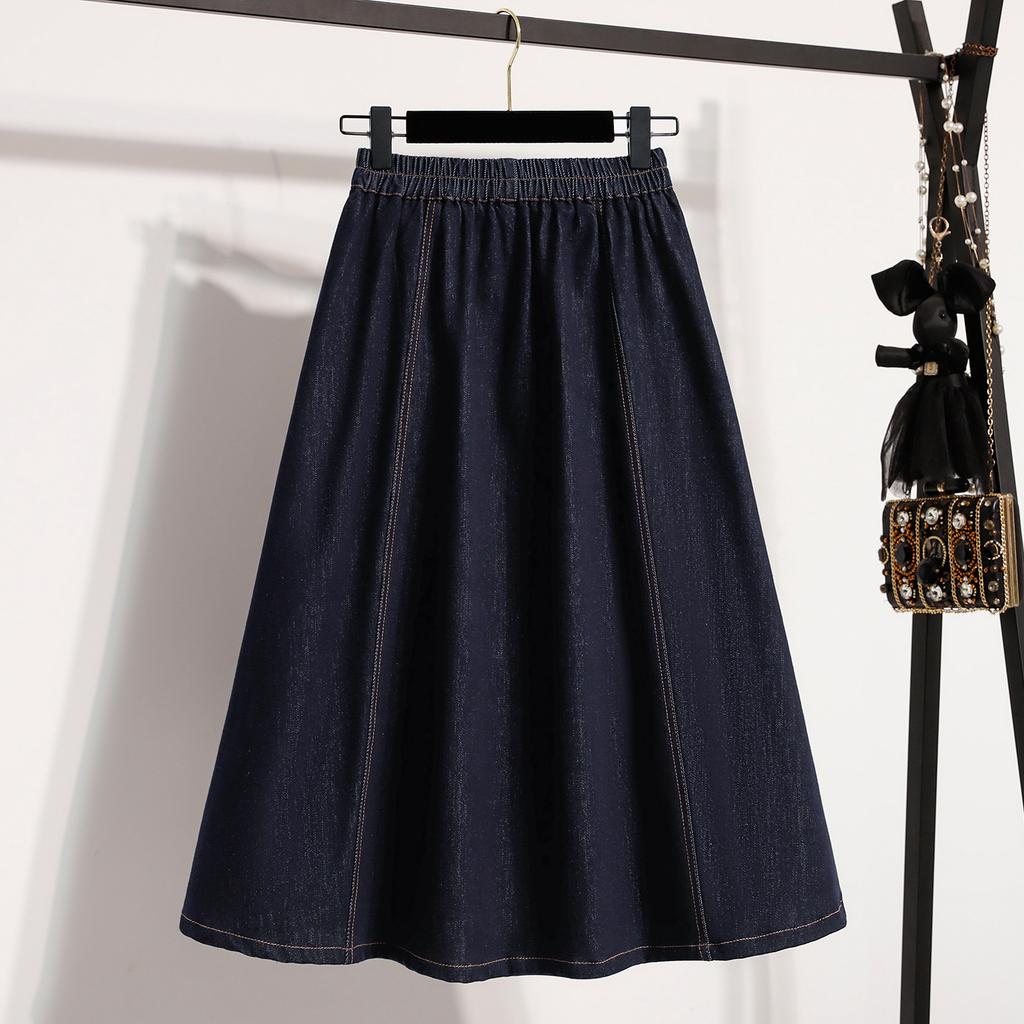 DIMANAF 2026 Plus Size Summer Women Skirts Denim Blue Fashion Jeans Lady High Waist Casual Elegant Long Skirt