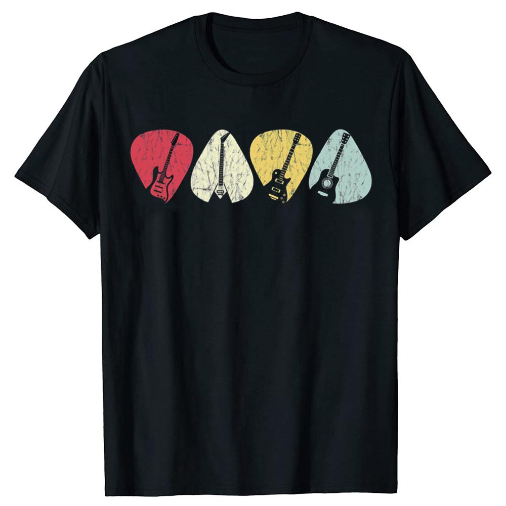 Funny EGuitar Pick For Guitarist Retro Graphic Tshirts Unisex Womens Fashion Casual Tshirt 100 Cotton Loose Oversized T Shirt