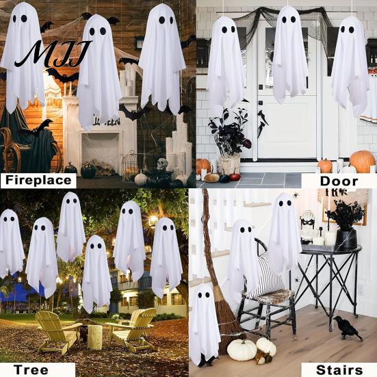 Haunted House Supplies 3Pcs Halloween Hanging Ghost Decorations, Spooky Flying with Scary Cute Decor Lanyard for House, Outdoor, Porch