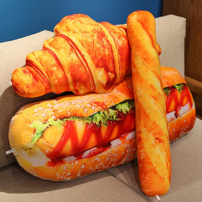 Realistic Bread Plush Pillow Set Croissant Baguette Hot Dog Sofa Decor Soft Comfort Food Themed Cushions For Home Birthday Gift