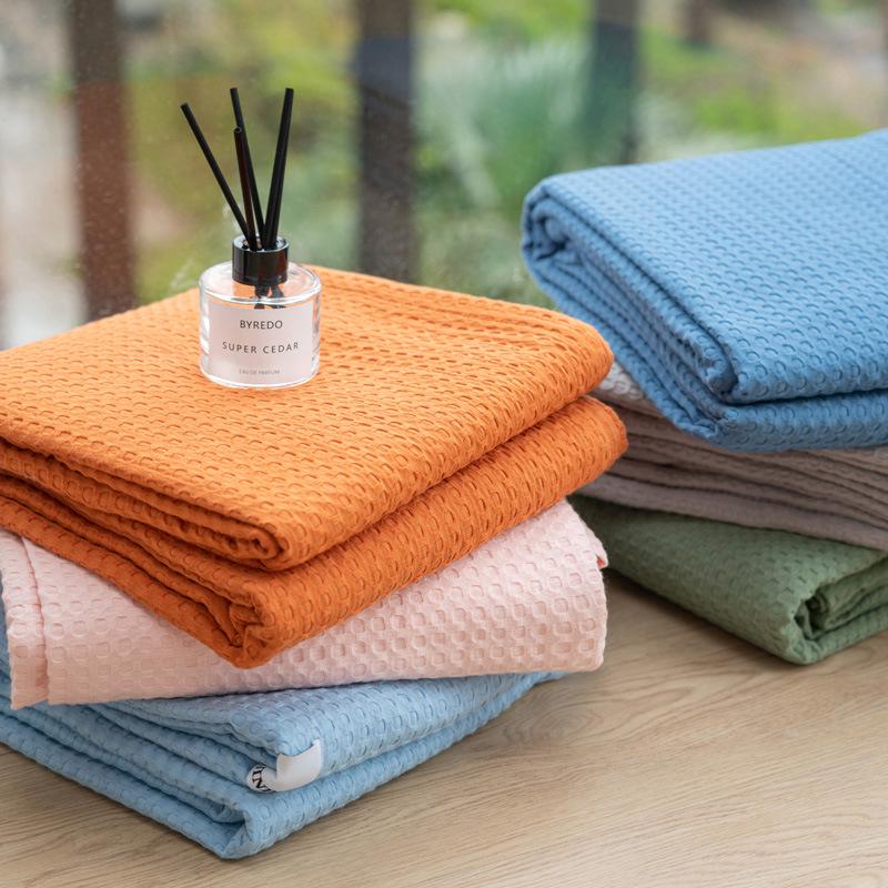 Klasse A 100% Katoen Wafelstructuur Zomerdeken, Enkellaags Koel Plaid, Effen Kleur