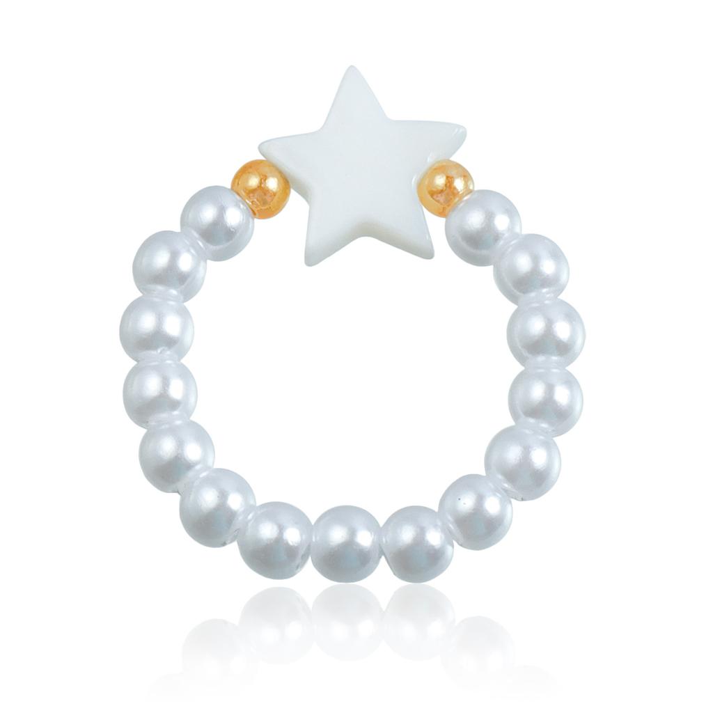 Sweet Cool Small Imitation Pearl Beaded Elastic Ring ins Korean Version Fritillary Love Ring