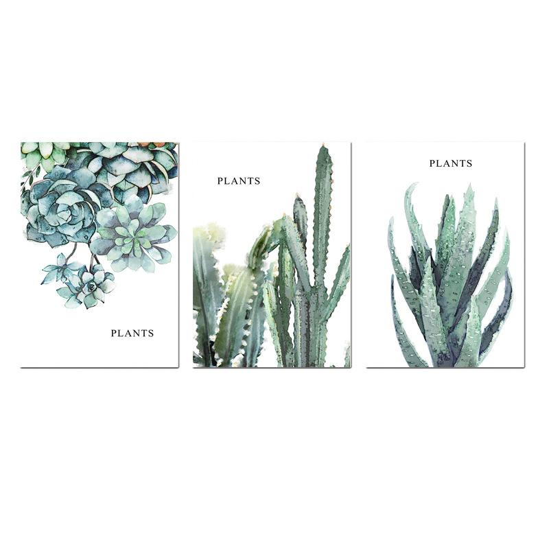 Watercolor Plants Nordic Modern Simple Hand-painted Cactus Restaurant Decorative Drawing Canvas Painting Wall Art Frameless