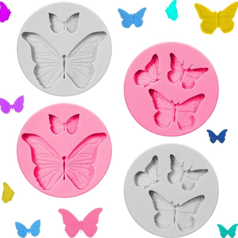 Food Grade Silicone Butterfly Molds 4Pcs Reusable DIY Candy Chocolate Dessert Fondant Molds Safe For Oven Freezer