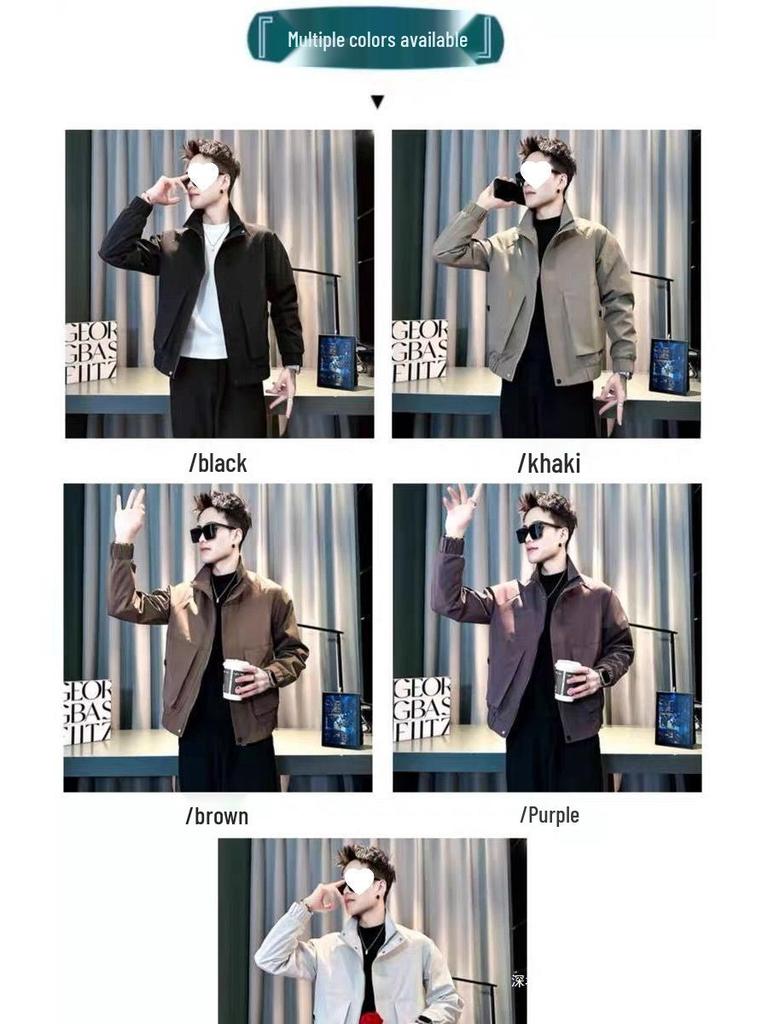 Men's Khaki Stand Collar Casual Jacket - Handsome & Trendy for Spring/Autumn