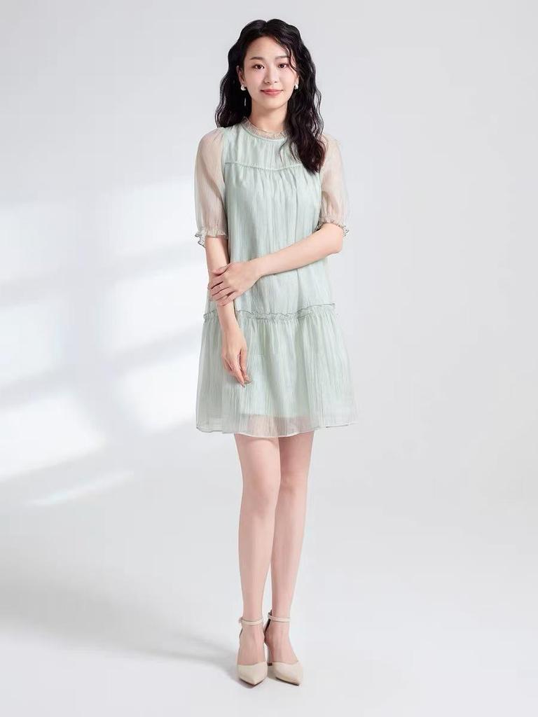 Summer Lightweight Breathable Loose Doll Collar Short Sleeve Dress - L455
