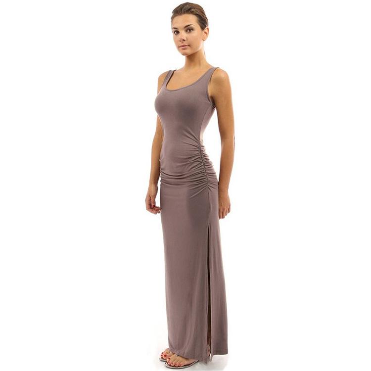 Summer Sleeveless Slim Fit Pleated Maxi Dress for Women