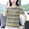 Striped Short-sleeved T-shirt Women's Round Neck Half-sleeved Shirt Summer Plus Size Loose Top