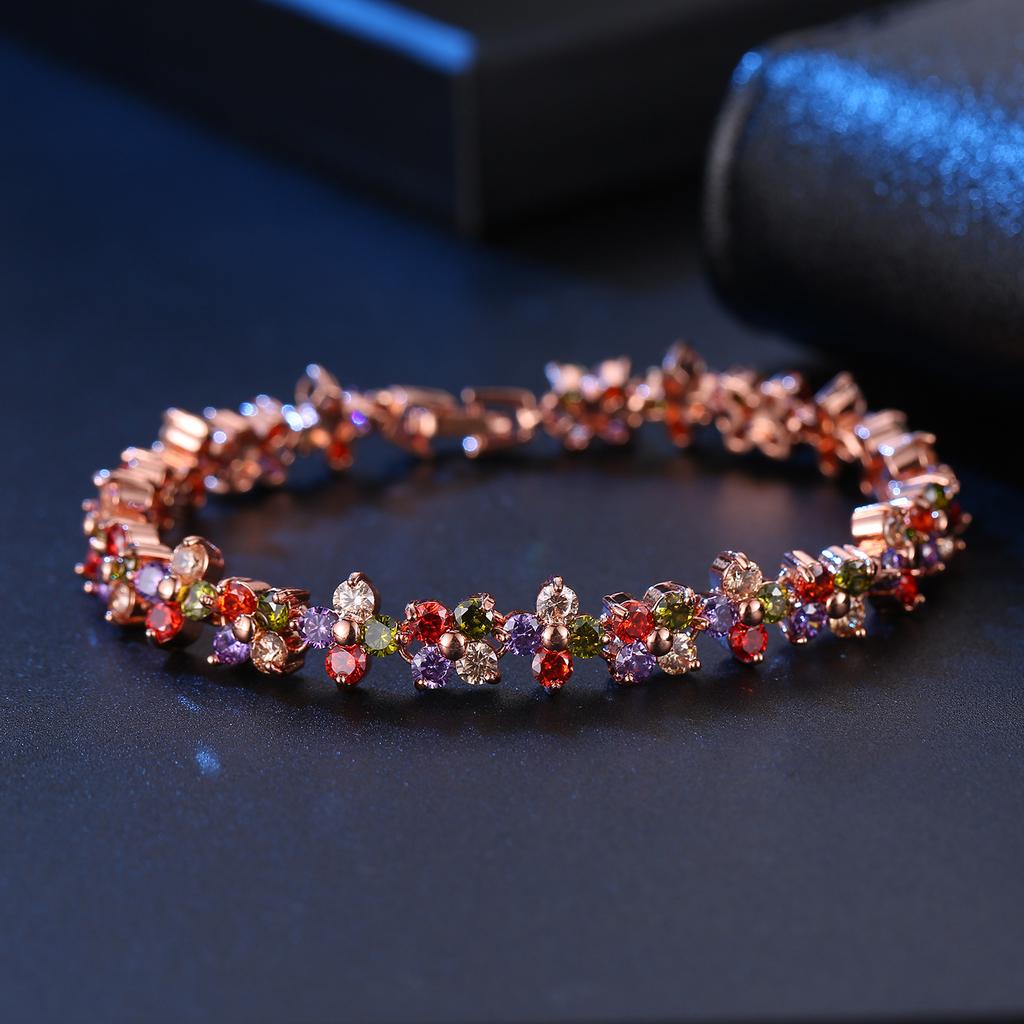 2026 European and American Style Jewelry Zircon Crystal Bracelet Women's Fashion Color Bracelet Girlfriend Muse Retro Style