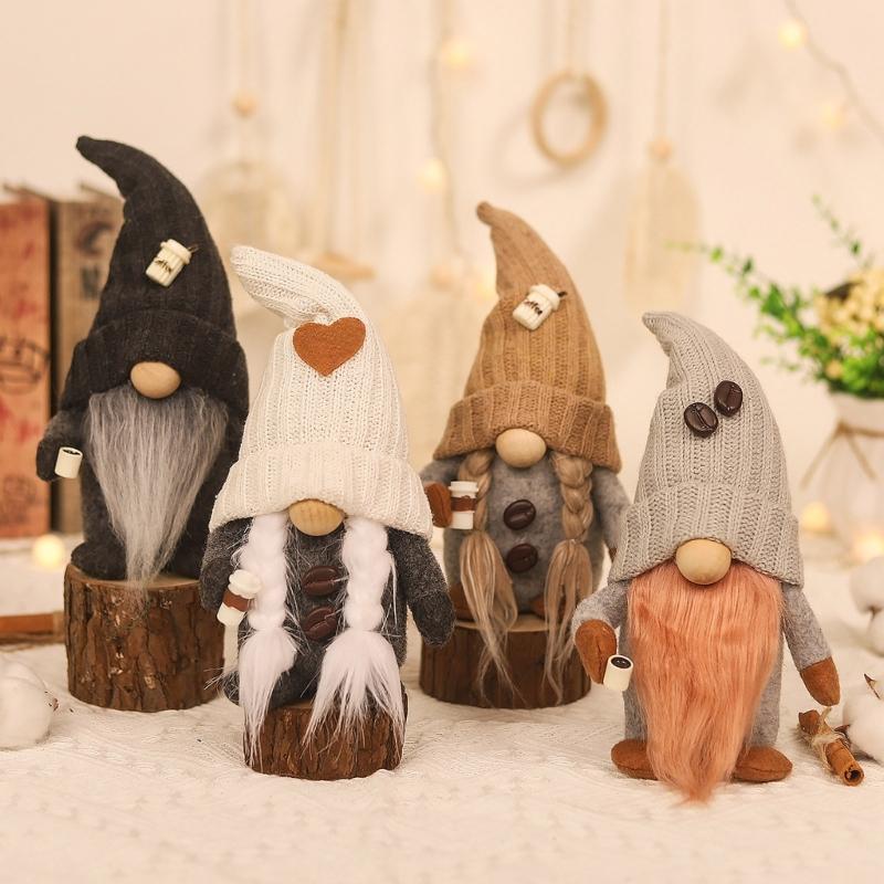Knitted Couple Coffee Gnome Cute Art Crafts Party Decoration for Restaurant Dining Table Party Decoration