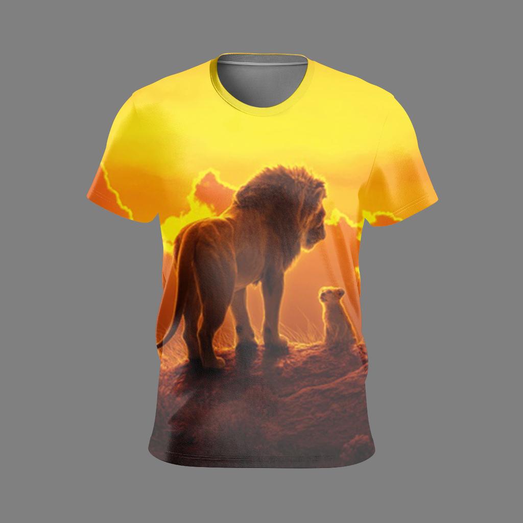 Animal Lion Summer Outfit New Men's 3D Printed T-shirt Men's Fashion Loose Three-dimensional Versatile Round Neck Short Sleeved T-shirt
