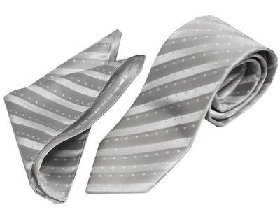 [Michiko London] Tie & Pocket Square Set, Silver Silk Tie, Made In Japan, for Weddings (05, Free)