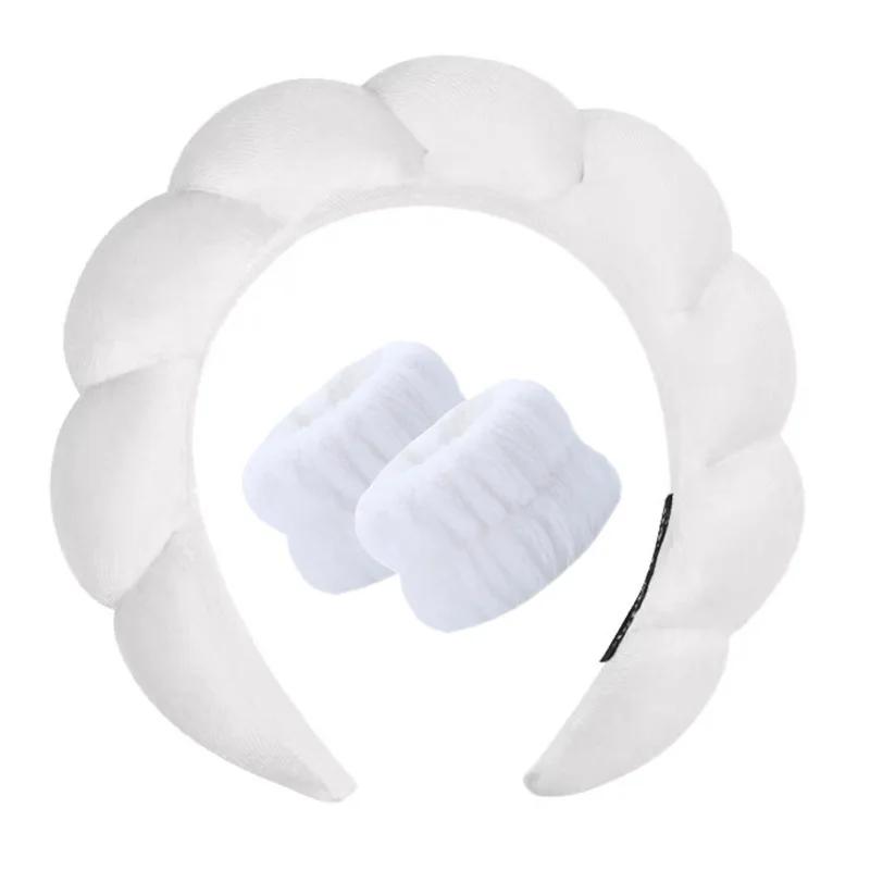 Vintage Velvet Cloud Hair Hoop for Women Girls Sponge Headband Wash Face Wristband Set Spa Bathroom Accessories