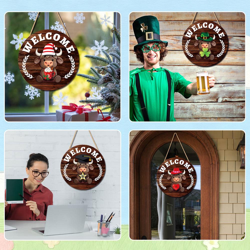 MZ982 3D Interchangeable Wooden Listing - Holiday Decoration DIY Cow Pendant with Changeable Outfits and Accessories