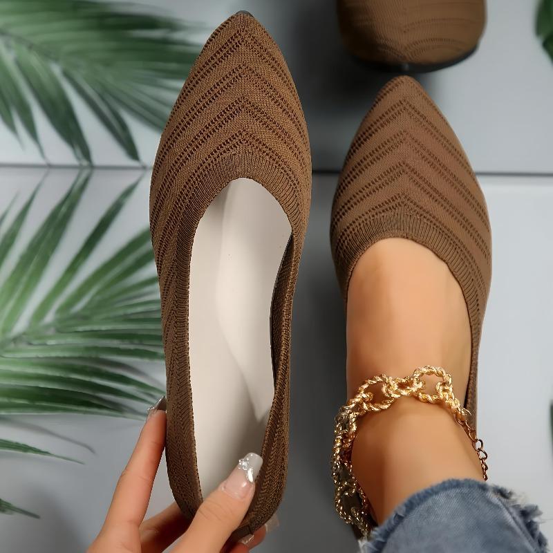 

Womens Pointed Toe Solid Color Knitted Slip on Breathable Casual Flats for Spring Summer 43 коричневий