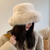 Harajuku Faux Fur Bucket Hat Solid Color Luxury Plush Hat Elegant Winter Fluffy Hat  Windproof