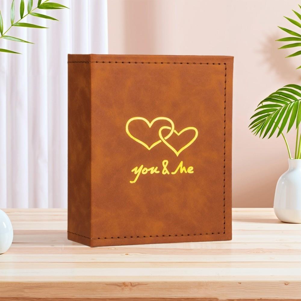 

6 Inch 100 Pockets Plastic Sleeves Album Gold Stamped Photo Storage Album Memory Organizing Brown Double Hearts