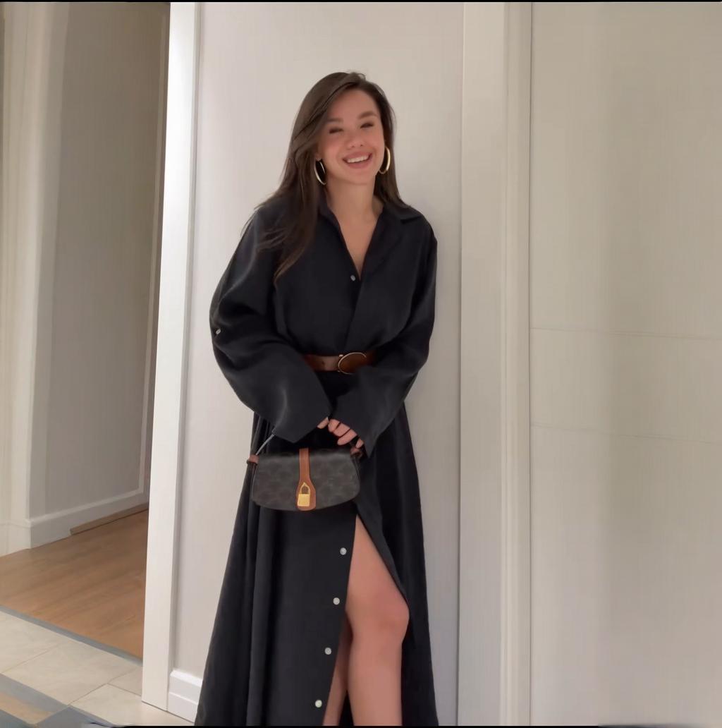 

2025 Summer V-neck Button Long-Sleeve Slim-Fit Dress for Women Extra Small чёрный