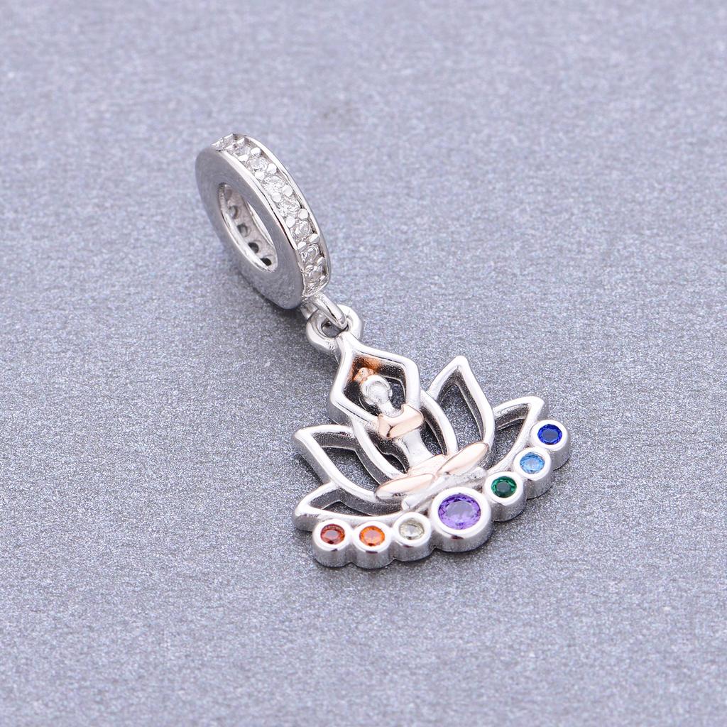 FC Jewelry Fit Original Pan Charm Bracelet 925 Silver Lotus Yoga Girl Chakra Healing Balance Bead For Making Daughter Berloque