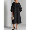 2026 French 3D Floral Lantern Sleeve Button Cotton Linen Midi Dress Women