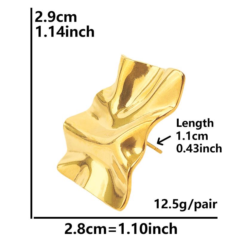 304 Stainless Steel Heart Stud Earrings - Pleated Irregular Design, 18k Gold Plated