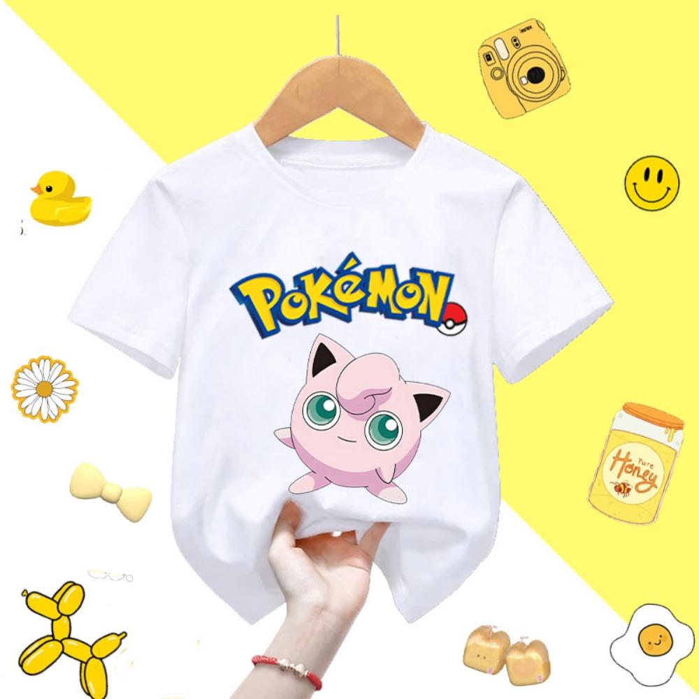 Summer children's playful Pikachu print  short-sleeved casual T-shirt for boys and girls, comfortable and soft.