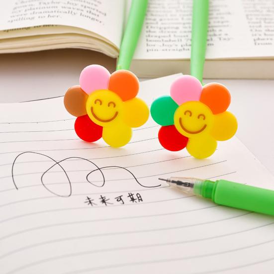 2Pcs Sunflower Gel Pen with Soft Silicone Grip Cute Smile Face