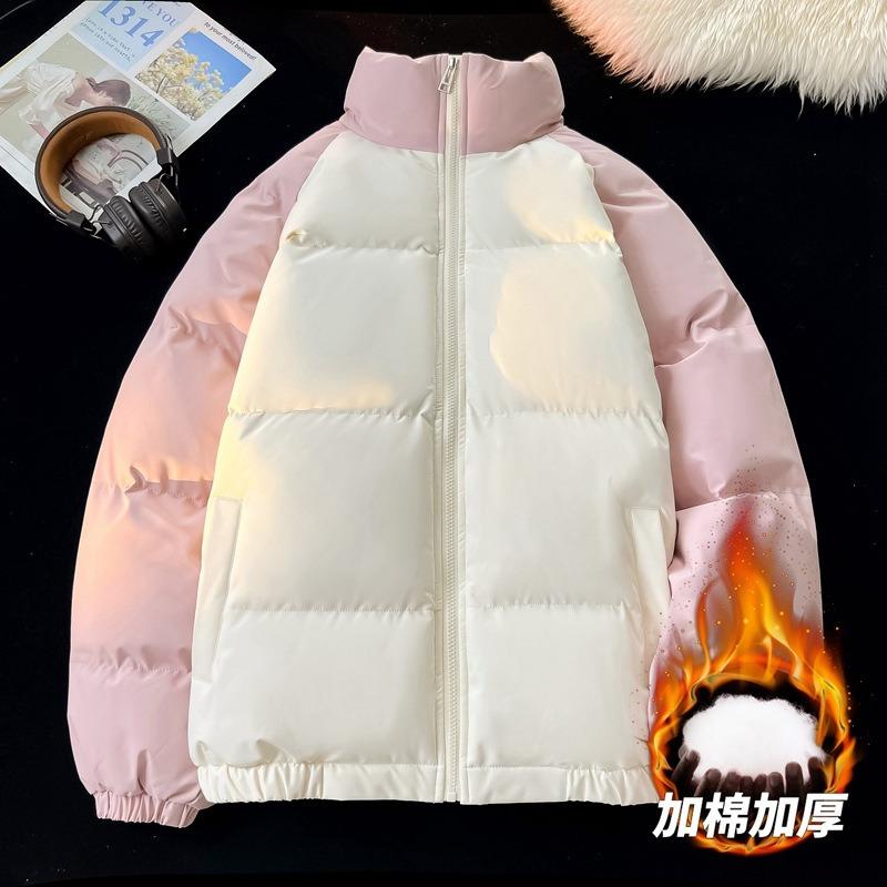 

New cotton clothes men s stand-up collar trendy hooded trendy brand bread clothes color matching thickened thermal cotton clothes couple waterproof 2XL