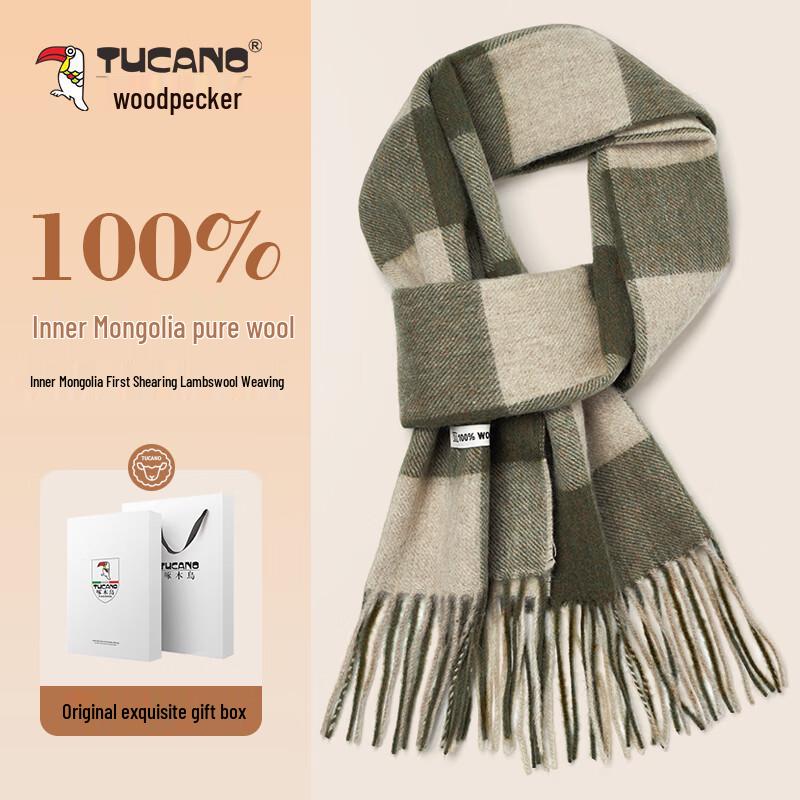 TUCANO Women's 100% Pure Wool Plaid Winter Scarf & Shawl