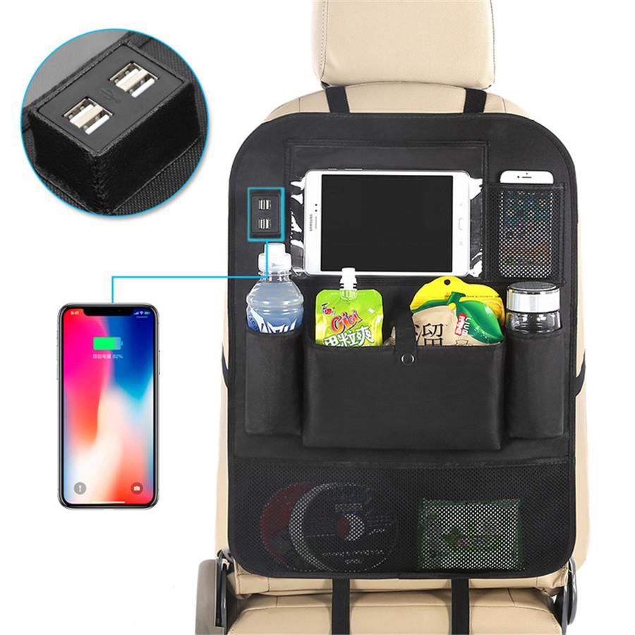 Car Seat Bag Organizer Storage iPad Phone Holder Multi-Pocket Hanging 4 USB Port