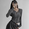 Slim Hoodie Grey Short Top High Waist Navel Exposed American Hottie Pure Desire Pressed Pleated Long Sleeve Thin T-shirt