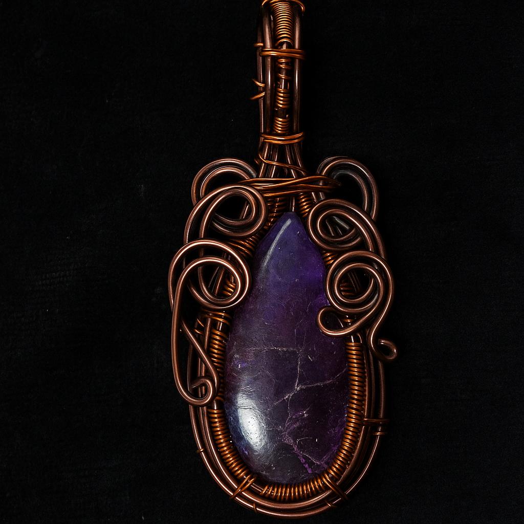 Natural African Amethyst Gemstone 84 Ct Copper Wrapped Pear Pendant