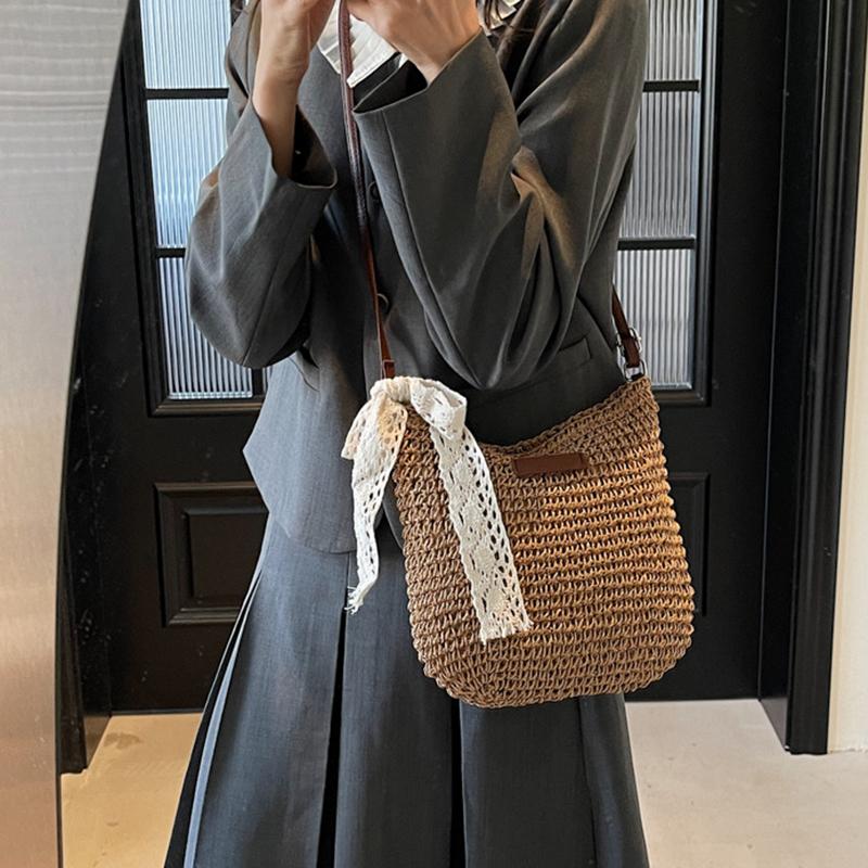 Casual Large Capacity Straw Shopping Shoulder Bag Hollow Out Woven Women Crossbody Bags Summer Beach Travel Lady Wicker Knitted Handbag