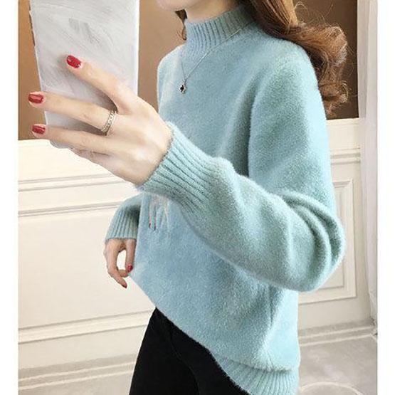 Imitation Mink Velvet Knitted Jumpers Female Autumn and Winter Loose Half High Collar Thickened Bottoming Sweaters
