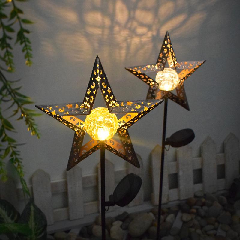 Antique Iron Art Solar Garden Lights: Moon & Sun Design Landscape Spotlight