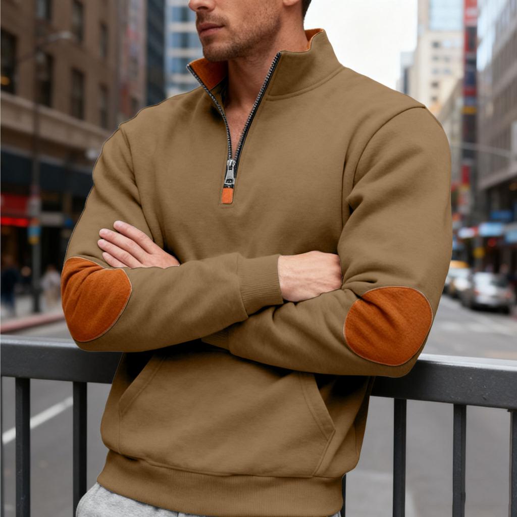 Sudadera de moda de gran tamaño para hombre Otoño/Invierno, con contraste de color, patchwork, media cremallera, forro polar, cuello alto grande