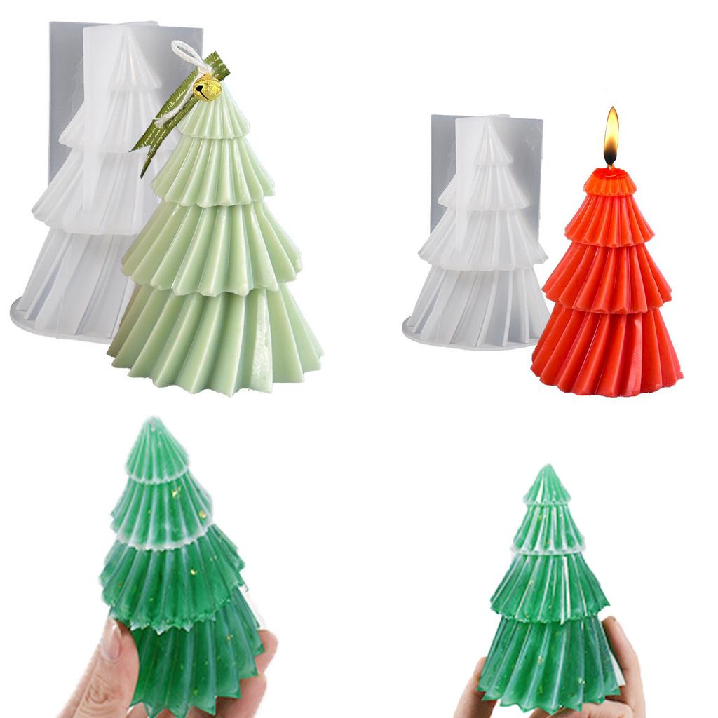 Seasonal Charm,Large 3D Christmas Tree Silicone Mold for Candles,Soaps&Crafts-Geometric Spiral Stripe Design,Perfect for DIY Wax