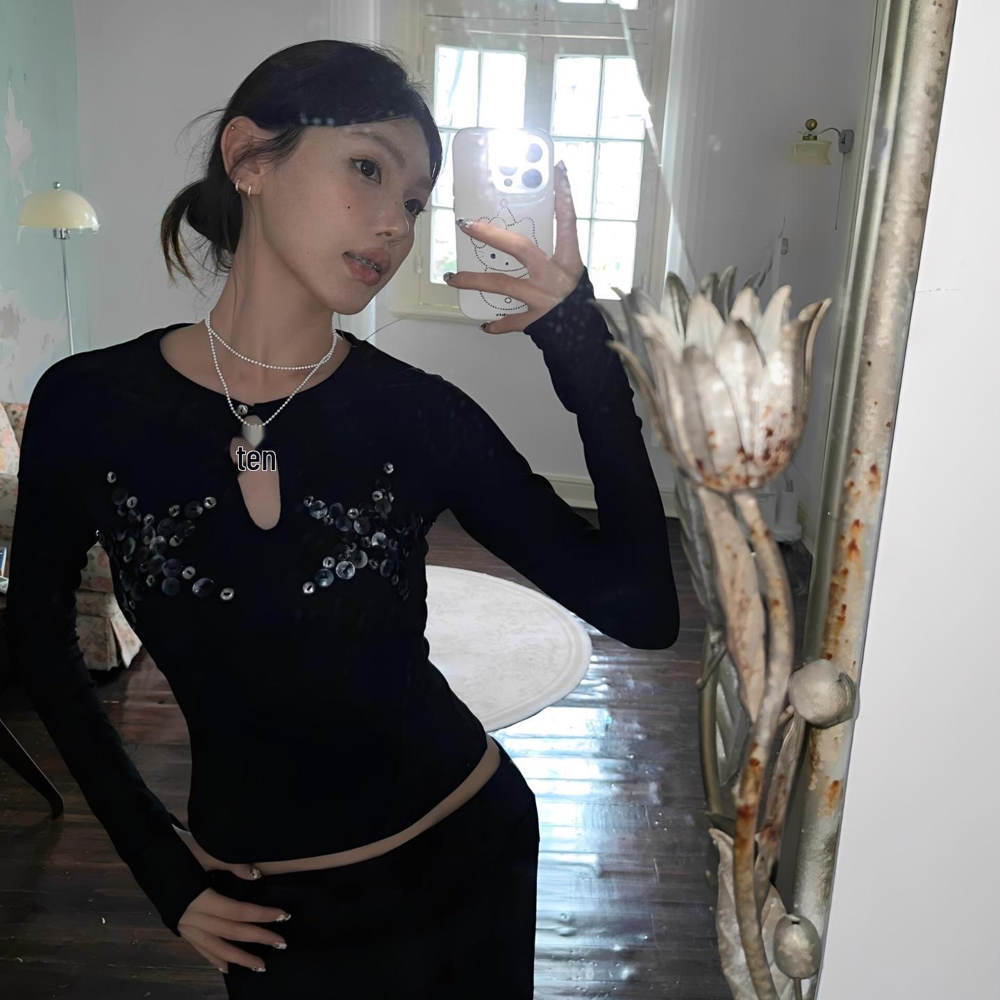 

Women’s Heavy-Duty Button Star Long-Sleeve Tight-Fit Top Large чёрный